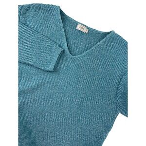 Alps Womens V-Neck Knit Sweater Turquoise Blue Marl Cotton Blend Size M USA Made